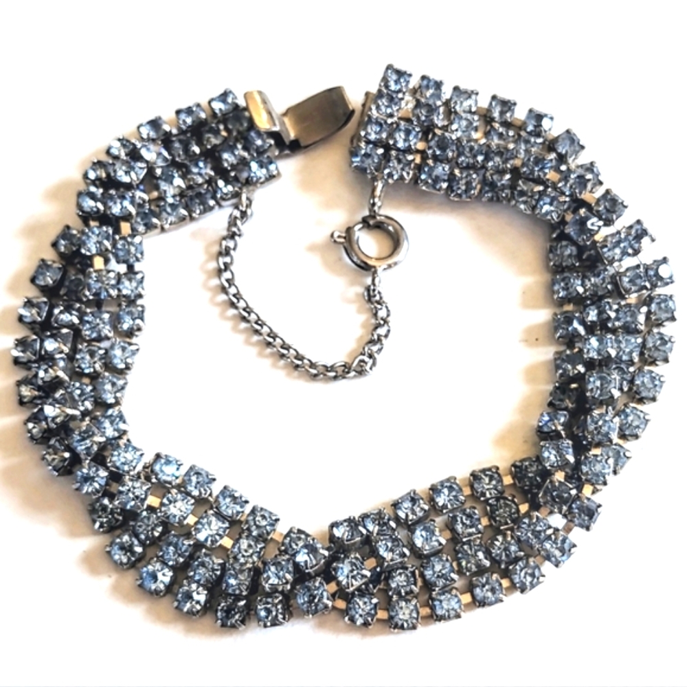 💙 Vintage Estate Designer Elizabeth Morrey Braided Blue Rhinestone Bracelet